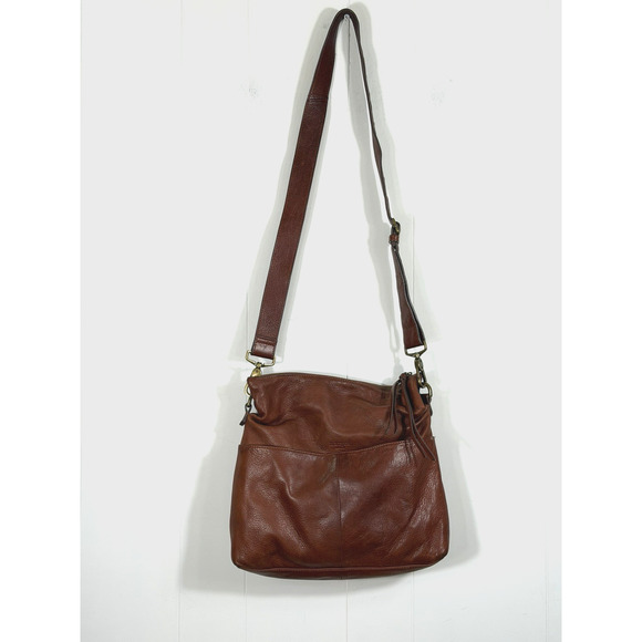 Margot New York Mickey Cognac Brown Leather Double Zip Crossbody Shoulder Bag - Picture 2 of 16